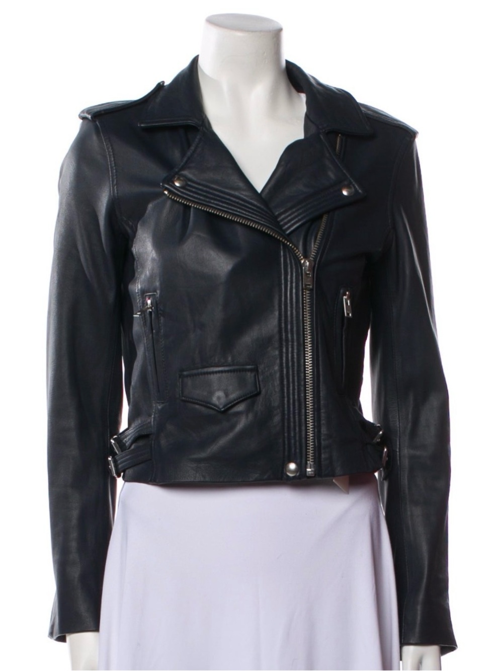 IRO Blue Leather Biker Jacket with Silver Hardware